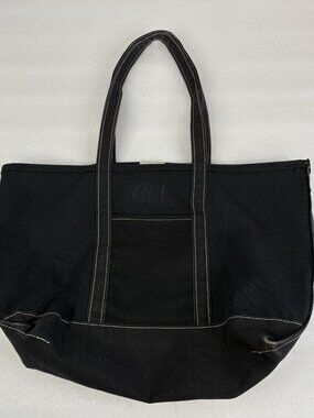 Vintage LL Bean Boat and Tote Black Canvas Large Bag Side Pocket USA Embroidered